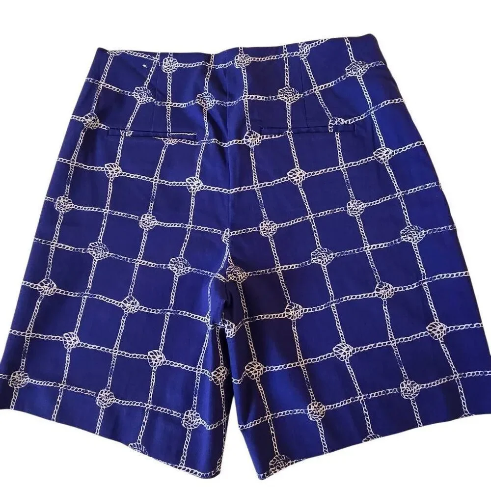 Chicos Perfect Stretch Womens Blue Nautical Rope Print Shorts Size XS
